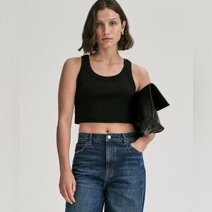 A.L.C. Halsey Cropped Cotton Ribbed Knit Jersey Black Tank Top EUC Size M